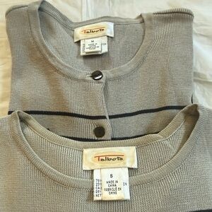 Talbots Khaki/Black Striped Cardigan Set